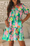 Barefoot in Barcelona Floral Puff Sleeve Collar Buttoned Babydoll Dress