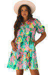 Barefoot in Barcelona Floral Puff Sleeve Collar Buttoned Babydoll Dress