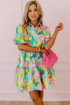 Barefoot in Barcelona Floral Puff Sleeve Collar Buttoned Babydoll Dress