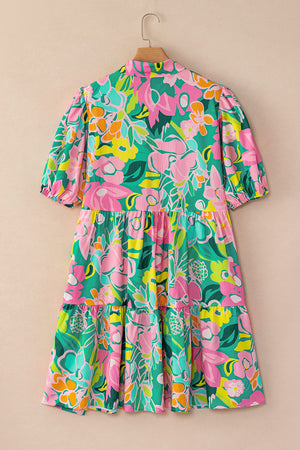 Barefoot in Barcelona Floral Puff Sleeve Collar Buttoned Babydoll Dress
