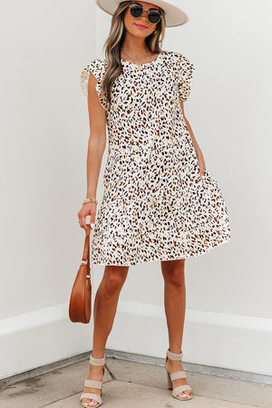 Wild Grace Leopard Ruffled Flutter Sleeve Dress