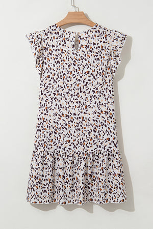 Wild Grace Leopard Ruffled Flutter Sleeve Dress