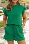 Adventure Awaits Textured Ruffle Split Top and Drawstring Shorts Set