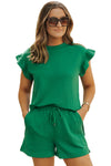 Adventure Awaits Textured Ruffle Split Top and Drawstring Shorts Set