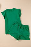 Adventure Awaits Textured Ruffle Split Top and Drawstring Shorts Set