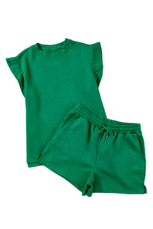 Adventure Awaits Textured Ruffle Split Top and Drawstring Shorts Set
