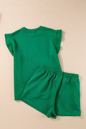 Adventure Awaits Textured Ruffle Split Top and Drawstring Shorts Set