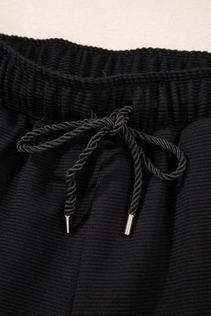 Effortless Comfort Black Textured Shorts Set