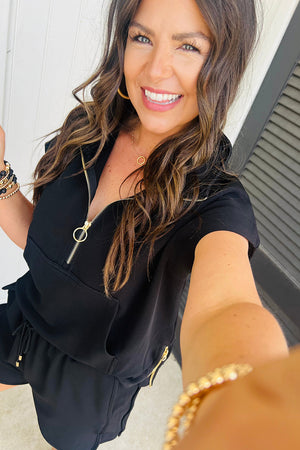 Effortless Comfort Black Textured Shorts Set