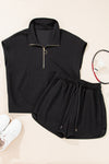 Effortless Comfort Black Textured Shorts Set