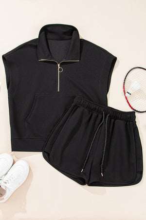Effortless Comfort Black Textured Shorts Set