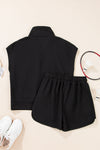 Effortless Comfort Black Textured Shorts Set