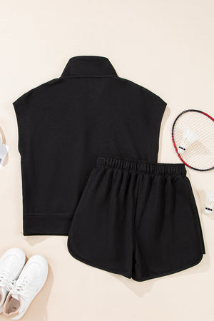 Effortless Comfort Black Textured Shorts Set