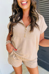 Effortless Comfort Beige Textured Shorts Set