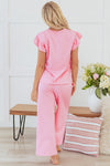 Pretty In Pink Textured Pearled Ruffled Sleeve Wide Leg Pants Set