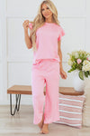 Pretty In Pink Textured Pearled Ruffled Sleeve Wide Leg Pants Set