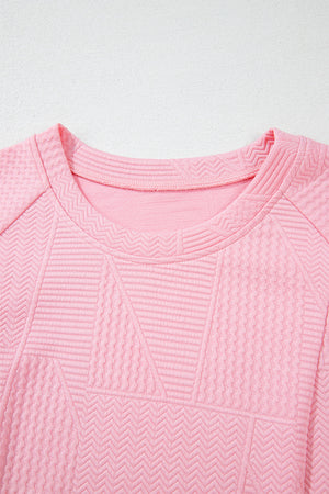Pretty In Pink Textured Pearled Ruffled Sleeve Wide Leg Pants Set