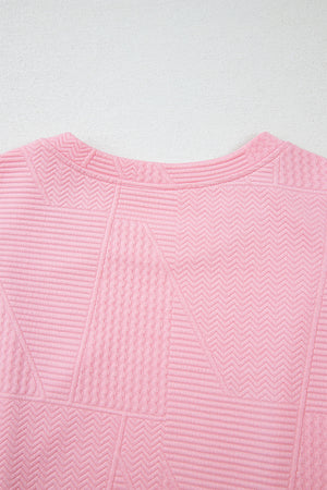 Pretty In Pink Textured Pearled Ruffled Sleeve Wide Leg Pants Set