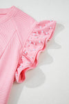 Pretty In Pink Textured Pearled Ruffled Sleeve Wide Leg Pants Set