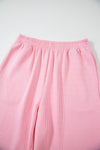 Pretty In Pink Textured Pearled Ruffled Sleeve Wide Leg Pants Set