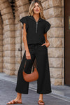 Ruffle Some Feathers Black Textured Ruffled Sleeve Pants Set