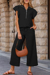 Ruffle Some Feathers Black Textured Ruffled Sleeve Pants Set