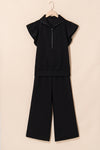Ruffle Some Feathers Black Textured Ruffled Sleeve Pants Set