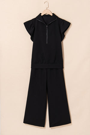 Ruffle Some Feathers Black Textured Ruffled Sleeve Pants Set