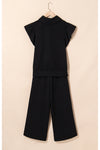 Ruffle Some Feathers Black Textured Ruffled Sleeve Pants Set