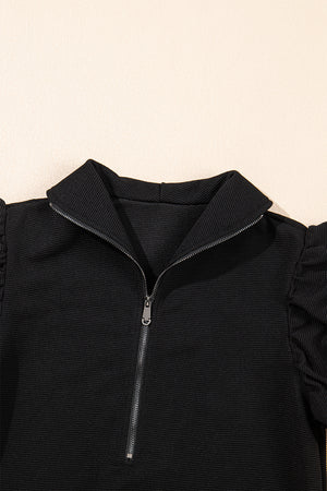 Ruffle Some Feathers Black Textured Ruffled Sleeve Pants Set