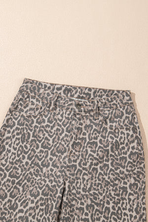 Wild Edge Leopard Frayed Edge Wide Leg High Waist Jeans