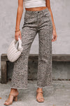 Wild Edge Leopard Frayed Edge Wide Leg High Waist Jeans