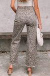 Wild Edge Leopard Frayed Edge Wide Leg High Waist Jeans