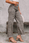Wild Edge Leopard Frayed Edge Wide Leg High Waist Jeans