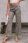 Wild Edge Leopard Frayed Edge Wide Leg High Waist Jeans