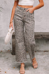 Wild Edge Leopard Frayed Edge Wide Leg High Waist Jeans