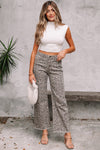 Wild Edge Leopard Frayed Edge Wide Leg High Waist Jeans