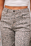 Wild Edge Leopard Frayed Edge Wide Leg High Waist Jeans