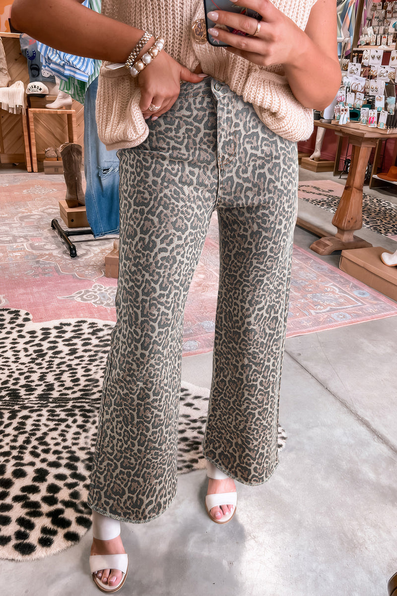 Wild Edge Leopard Frayed Edge Wide Leg High Waist Jeans