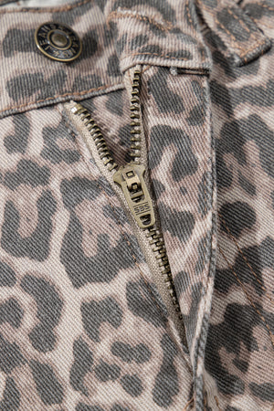 Wild Edge Leopard Frayed Edge Wide Leg High Waist Jeans