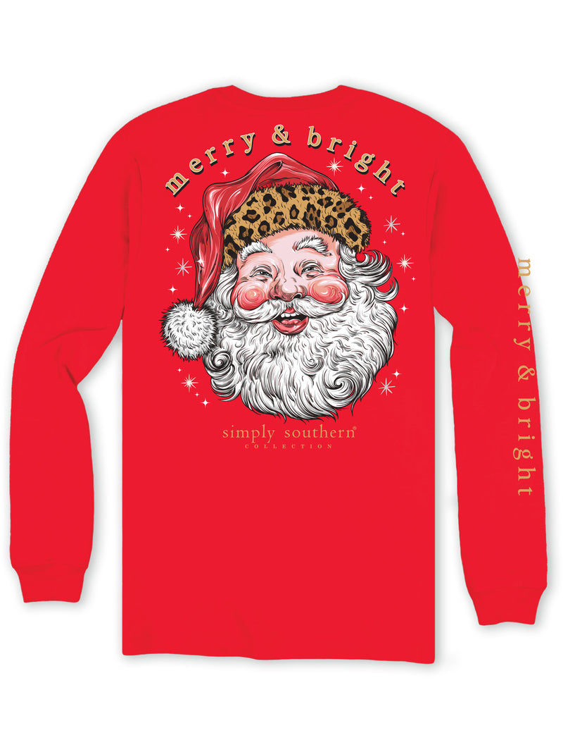 Leopard Santa Long Sleeves Simply Southern Tee