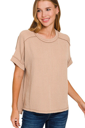 Don't Look Back Light Mocha Corded Rib Top