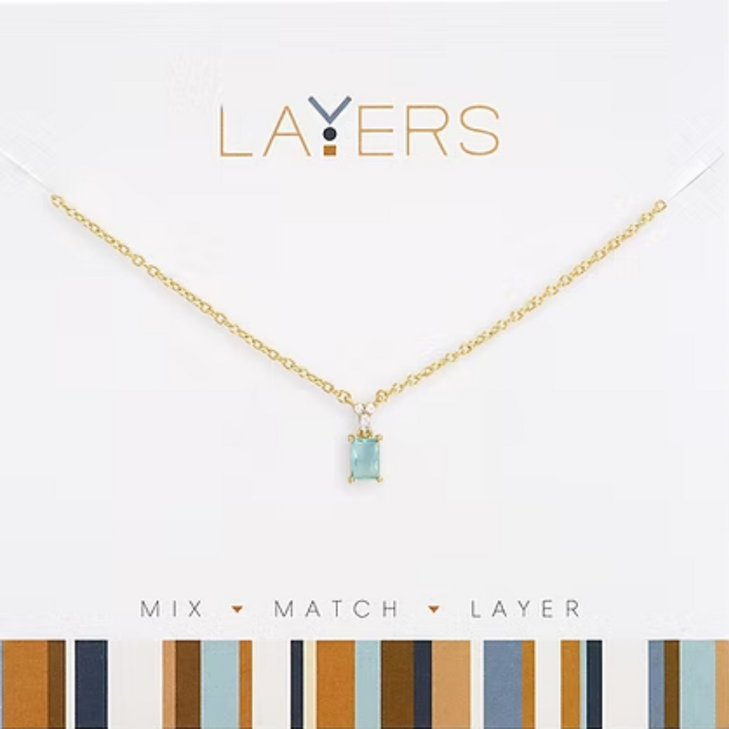 Emerald Cut Sky Blue Drop Layers Necklace in Gold