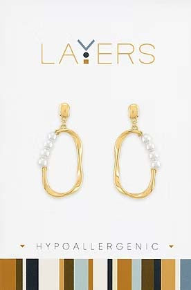 Organic Pearl Dangle Layers Earrings in Gold