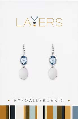 Sky Blue Double Oval Dangle Layers Earrings in Silver