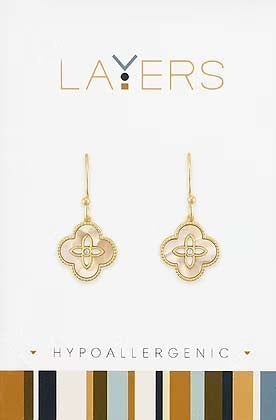 Seashell Quatrefoil Dangle Layers Earrings in Gold