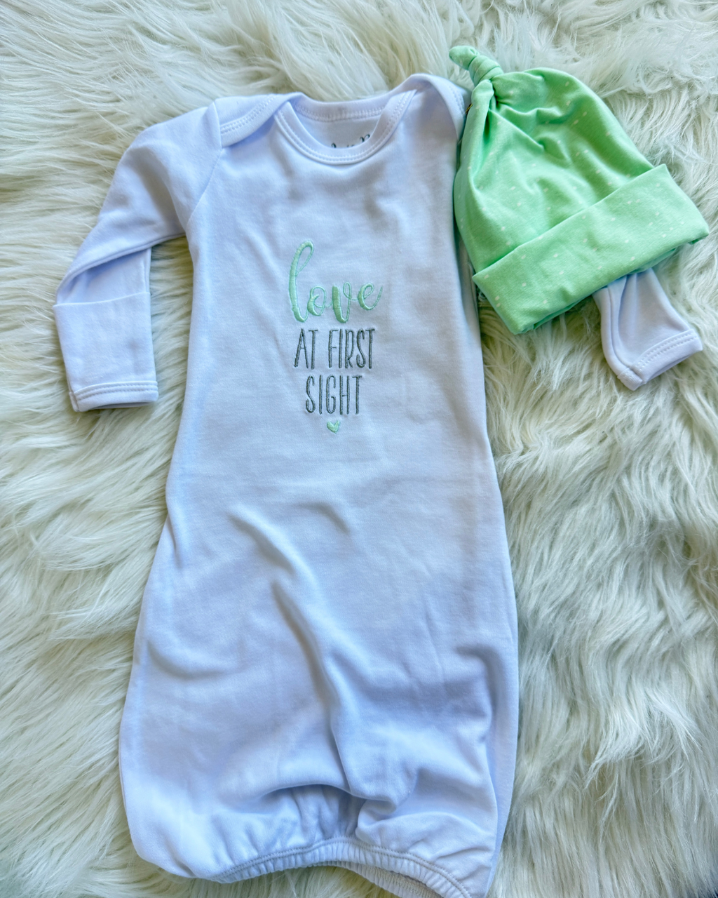 Love At First Sight Baby Gown Hat Set