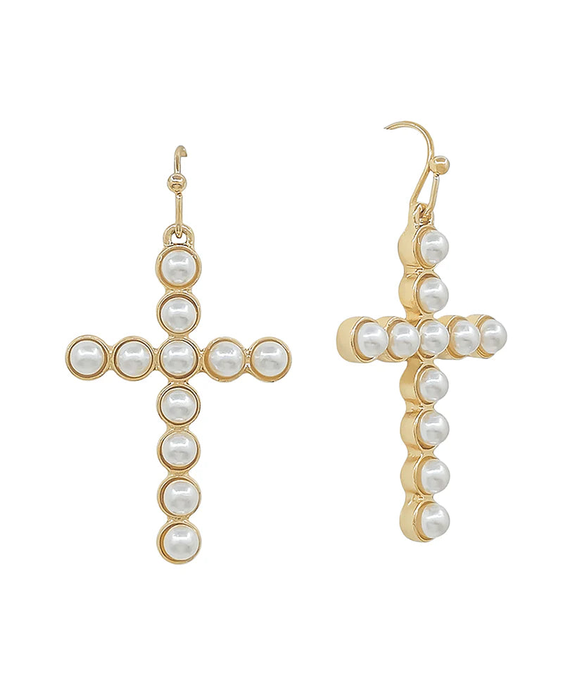 Pearl Cross Drop Earrings