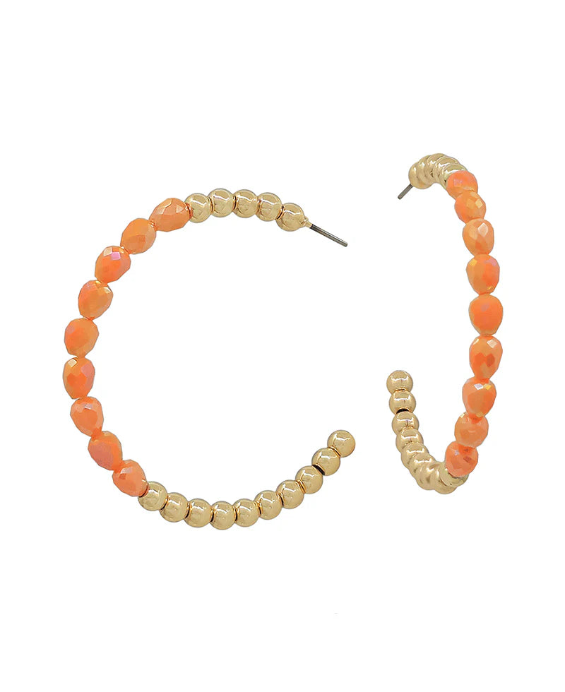 Olivia Orange Bead Hoop Earrings