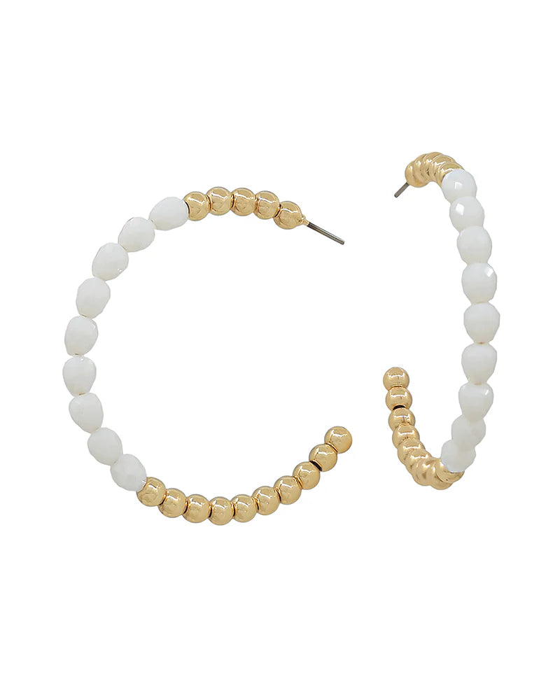 Olivia White Bead Hoop Earrings